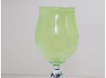 William Aker One Of A Kind Art Glass Lime Green With Blue Swirl Base