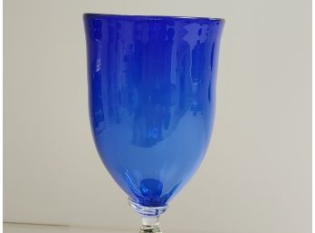 William Aker One Of A Kind Art Glass Cobalt Blue And Green Stem