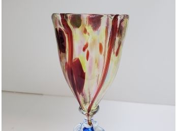 William Aker One Of A Kind Art Glass Swirl Top With Aqua Base