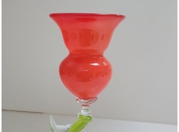William Aker One Of A Kind Art Glass Red And Green Swirl
