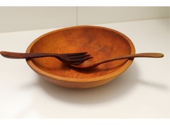 MCM Wooden Salad Bowl With Wooden Utensils