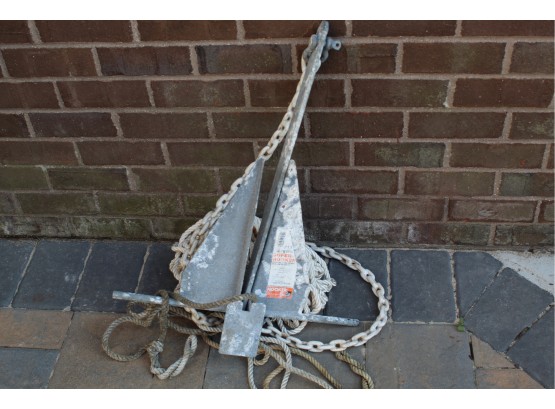 Steel Boating Anchor With Rope And Chain 21 1/2 X 12 X 30