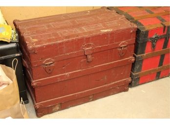 Vintage Red Travel Trunk 32 X 20 1/2 X 25 1/2