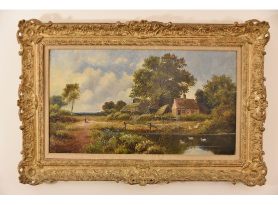 Vintage Oil On Canvas Landscape Painting Signed F. Walters 39 1/2 X 27
