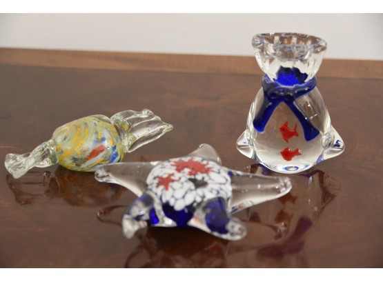 Trio Of Colorful Art-Glass Paper Weights