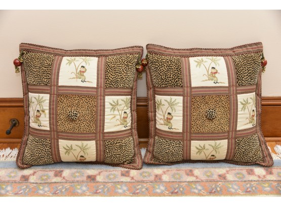 Pair Of Monkey Throw Pillows With Bells