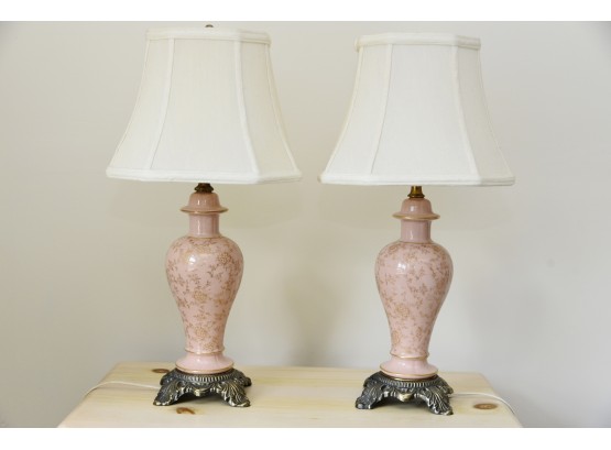 Pair Of Matching 1940's Pink Footed Lamps