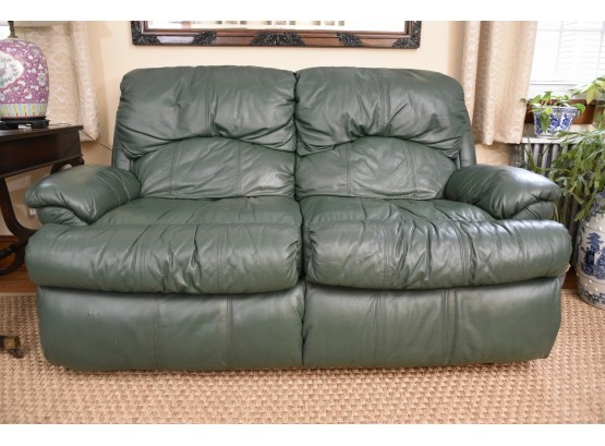 Green Leather Love Seat 65 X 39 X 35