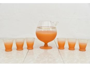 Set Of Orange Glassware And Juice Pitcher 6 Total