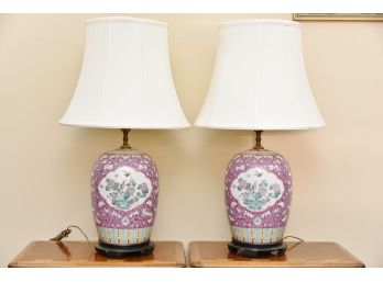 Pair Of Matching Decorative Ceramic Lamps 29 Inches Tall
