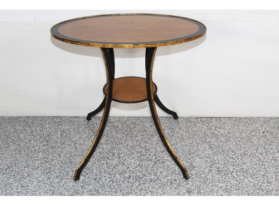 Oval Top Side Table With Black & Gold Painted Trim 18 1/2 X 29