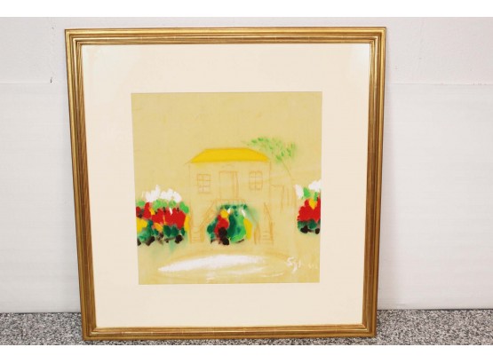 Barbados Local Artist Framed House Painting 31 X 32 1/2