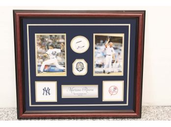 Mariano Rivera Piece Of Game Used Uniform Pants Framed Including Photos With COA 22 X 19