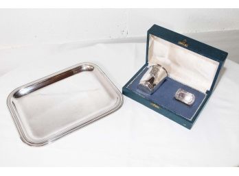 Silver Plated Cup & Napkin Holder With Small Tray