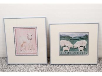 Two Framed Lamb & Sheep Prints 16 X 19
