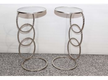 Pair Of Contemporary Wrought Metal End Tables With Mirrored Glass Tops 12 X 26