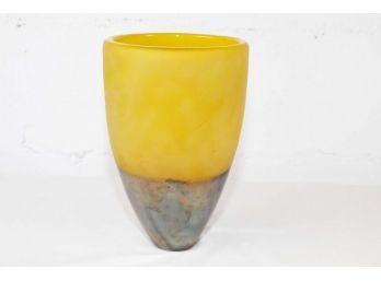 Art Glass Vase With Translucent Top And Metallic Base