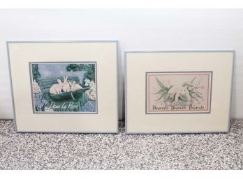Two Framed Bunny Rabbit Prints 16 X 19