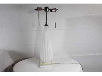 White Glass Pull Chain Lamp With Marble Base