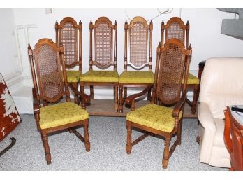 Set Of 6 Mid-Century Thomasville Oak Cane Back Dining Chairs 22 X 20 X 48