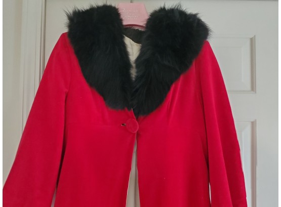 Vintage Red Velvet Fox Collar Silk Lined Coat Womans Size Small/ Medium