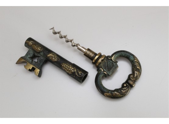 Vintage Lunawerk Germany Brass Skeleton Key Corkscrew