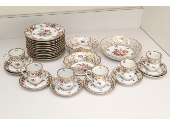 Bavaira Schumann Dresdener Art Tea Cups, Saucers, Plates & Pierced Bowls