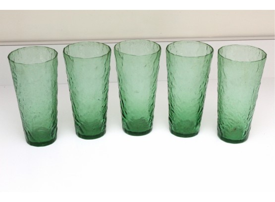 Set Of 5 Vintage Green Tumbler Glasses