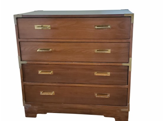 Campaign Style Chest Of Drawers With Brass Pulls  33 X 19 X 32