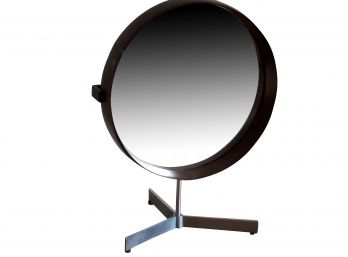 MCM Walnut Frame Vanity Mirror 11' Round