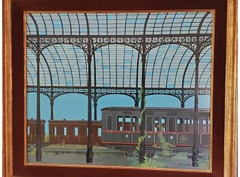 Gaston Bogaert(1919-2008) A European Train Station Original Oil On Board-  Framed 30 X 26