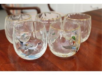 Set Of 5 Vintage Duck Pattern Drinking Glasses