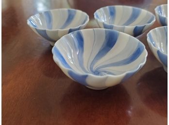 Seven Vintage Blue Porcelain Finger Bowls