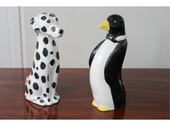 Ceramic Dalmatian & Penguin Toilet Brush Holders