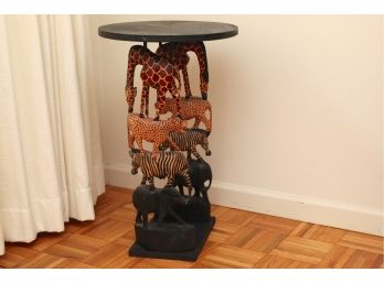 African Safari Style Stacked Carved Animal Accent Side Table 15.5 X 26