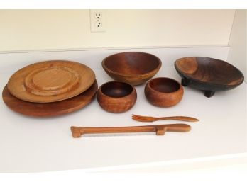 Vintage Wooden Serving Bowls Including Lazy Susan