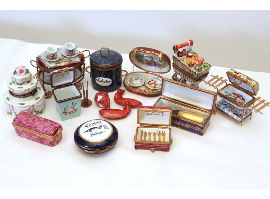 Rochard Limoges Boxes Including Tea Cart, Shopping Cart, Barbecue, Food, Cake & More!