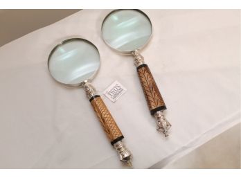 Pair Of Wooden Handle Magnifying Glasses By Twos Company Co.