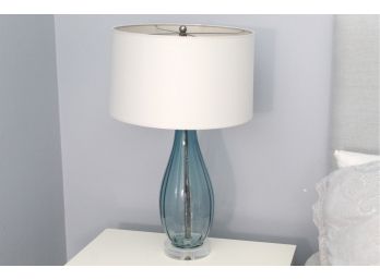 Blue Glass Table Lamp With Lucite Base 30 Inches Tall