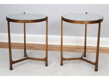 Pair Of Gold Tone Three Legged Side Tables With Mirrored Tops 18 X 24