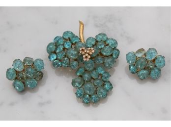 Lovely Bright Blue Vintage (Circa 1967) Dior Brooch And Matching Earrings -29