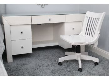 Glass & Textured Top Desk - 56 1/2 X 24 X 30 Including White Office Chair -19 X 17 X 32