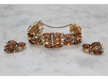Beautiful Vintage Amber Stoned Schiaparelli Bracelet And Matching Earrings -25