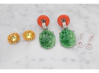 (3) Pairs Of Costume Jewelry Earrings Including Kenneth Lane And Faux Jade Earrings -11
