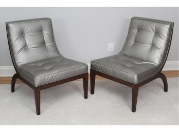 Pair Of Lexington Upholstery Silver Colored Tight Back Matrix Chairs 24 X 24 X 34