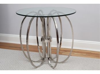 Round Chrome Base End Table With Glass Top 28 X 26 1/2