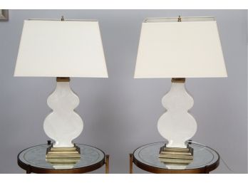 Pair Of Crackle Glaze Porcelain Table Lamps 28 Inches Tall