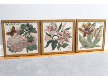 Botanical Cross Stitch Trio Including Holy Hock, Lily And Tulip
