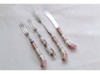 Vintage A.E. Lewis & Co. Porcelain Handle Forks & Knife