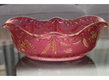 Beautiful Pink & Gold Colored Glass Center Piece Bowl